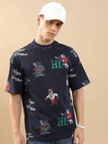 Highlander Unisex Navy Blue Printed Oversized Fit T-Shirt - Navy Blue - Image 1