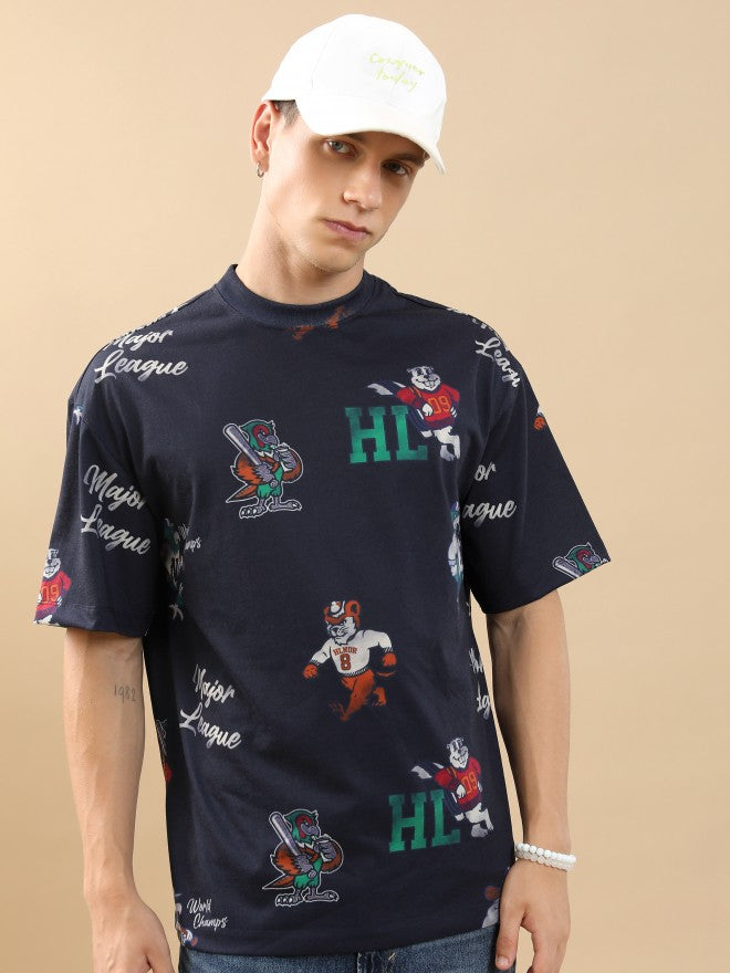 Highlander Unisex Navy Blue Printed Oversized Fit T-Shirt - Navy Blue - Image 1