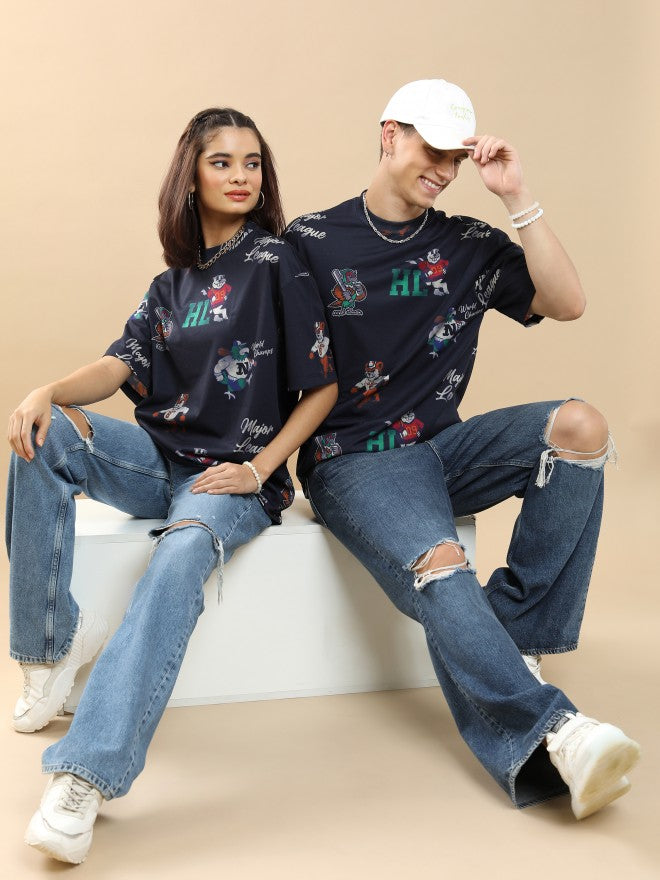 Highlander Unisex Navy Blue Printed Oversized Fit T-Shirt - Navy Blue - Image 2