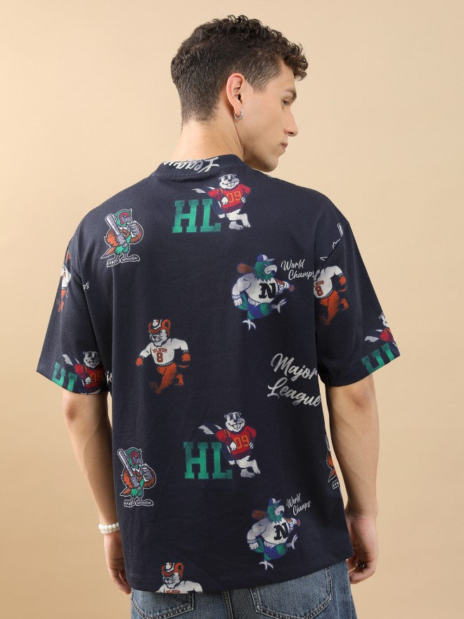 Highlander Unisex Navy Blue Printed Oversized Fit T-Shirt - Navy Blue - Image 3