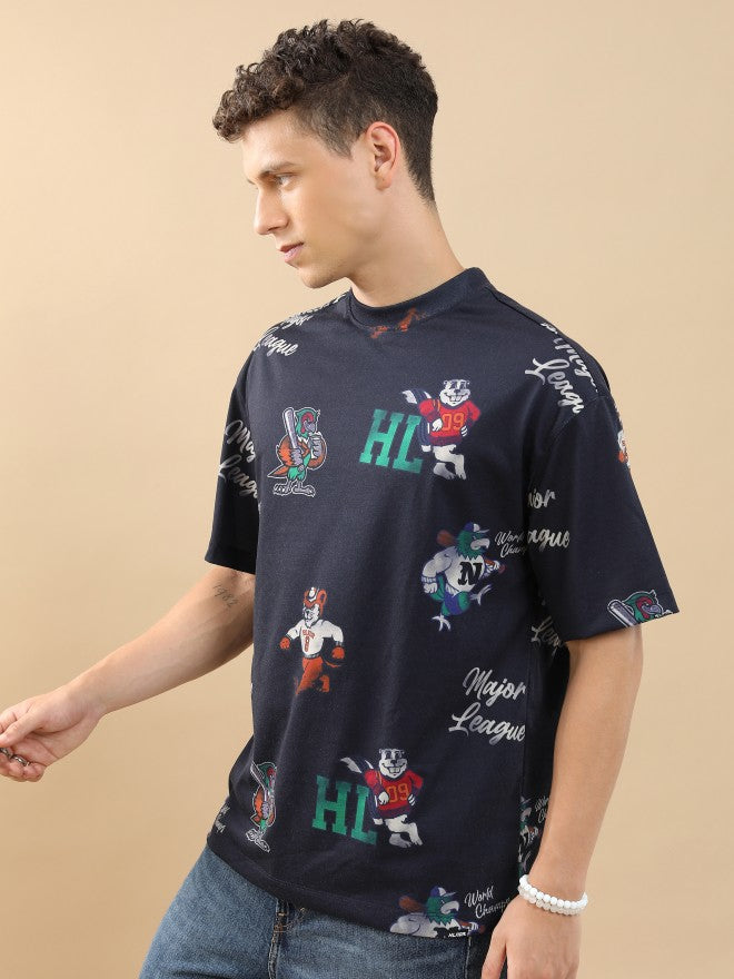 Highlander Unisex Navy Blue Printed Oversized Fit T-Shirt - Navy Blue - Image 4