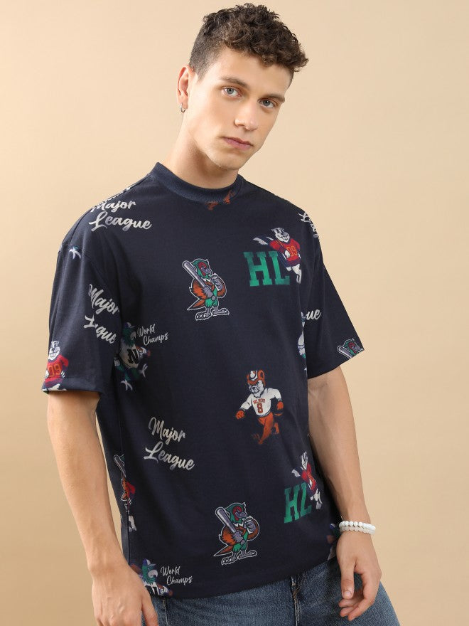 Highlander Unisex Navy Blue Printed Oversized Fit T-Shirt - Navy Blue - Image 6