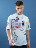 Highlander Unisex Blue Printed Oversized Fit T-Shirt - Blue - Image 1