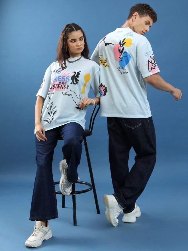 Highlander Unisex Blue Printed Oversized Fit T-Shirt - Blue - Image 2