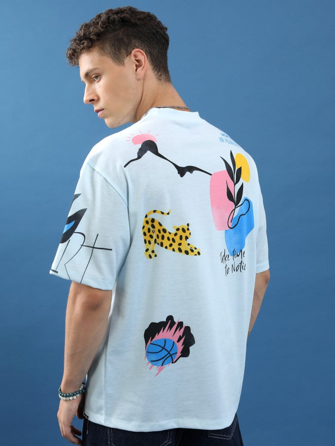 Highlander Unisex Blue Printed Oversized Fit T-Shirt - Blue - Image 3