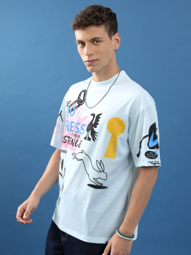 Highlander Unisex Blue Printed Oversized Fit T-Shirt - Blue - Image 4