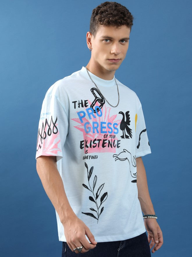 Highlander Unisex Blue Printed Oversized Fit T-Shirt - Blue - Image 6