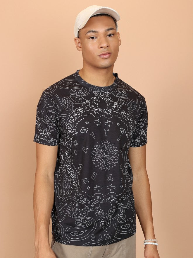 Highlander Men Black Printed Slim Fit T-Shirt - Black - Image 1