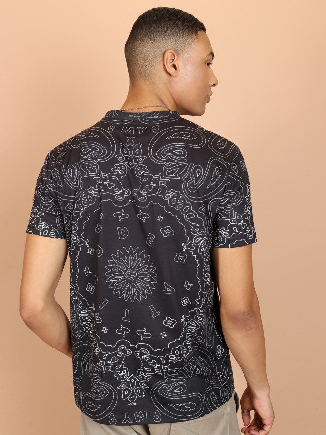 Highlander Men Black Printed Slim Fit T-Shirt - Black - Image 3