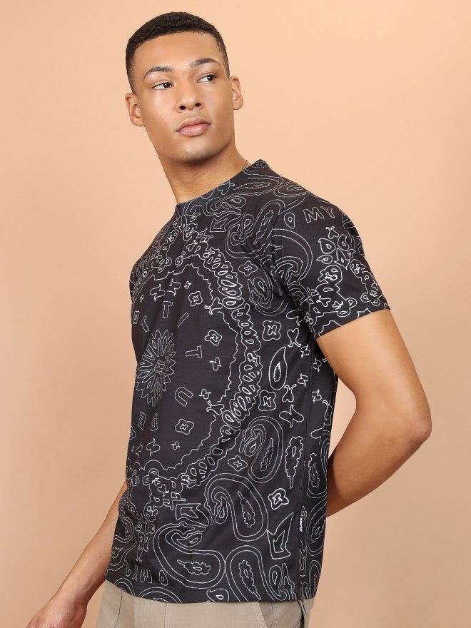 Highlander Men Black Printed Slim Fit T-Shirt - Black - Image 4