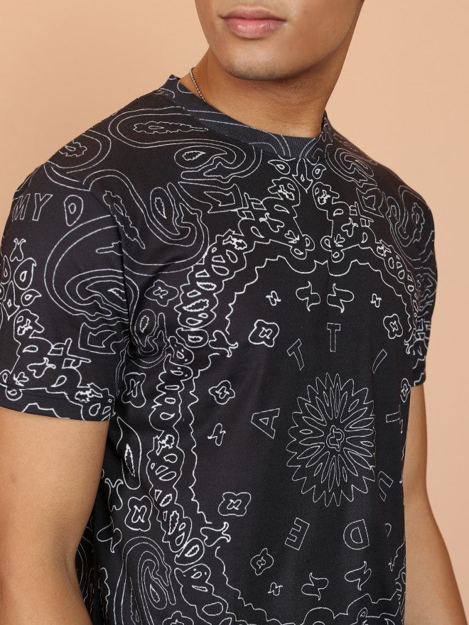 Highlander Men Black Printed Slim Fit T-Shirt - Black - Image 5