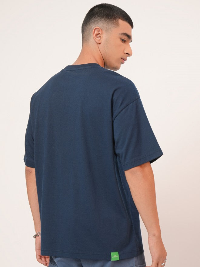 Highlander Men Navy Blue Printed Oversized Fit Round Neck T-Shirt - Navy Blue - Image 3