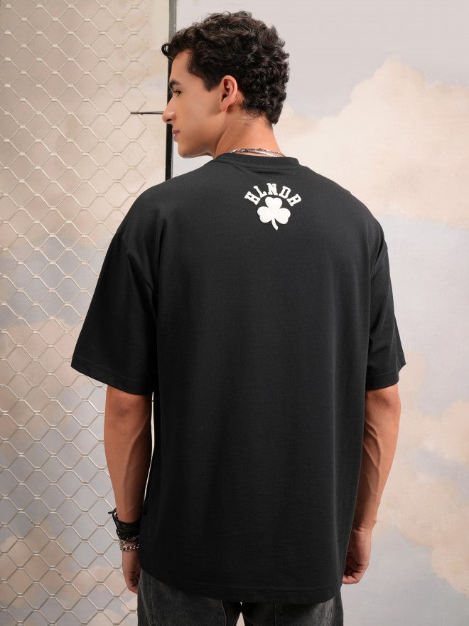 Highlander Men Black Printed Round Neck Oversized Fit T-Shirt - Black - Image 3