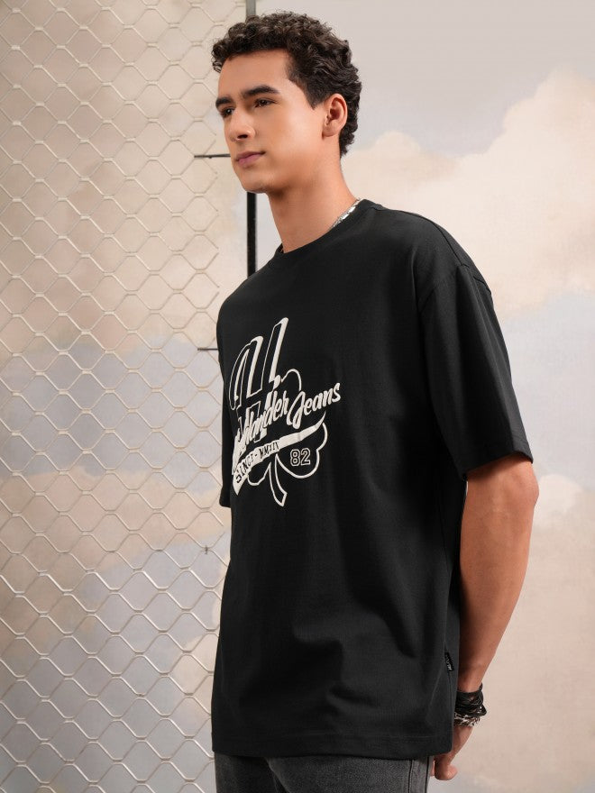 Highlander Men Black Printed Round Neck Oversized Fit T-Shirt - Black - Image 4