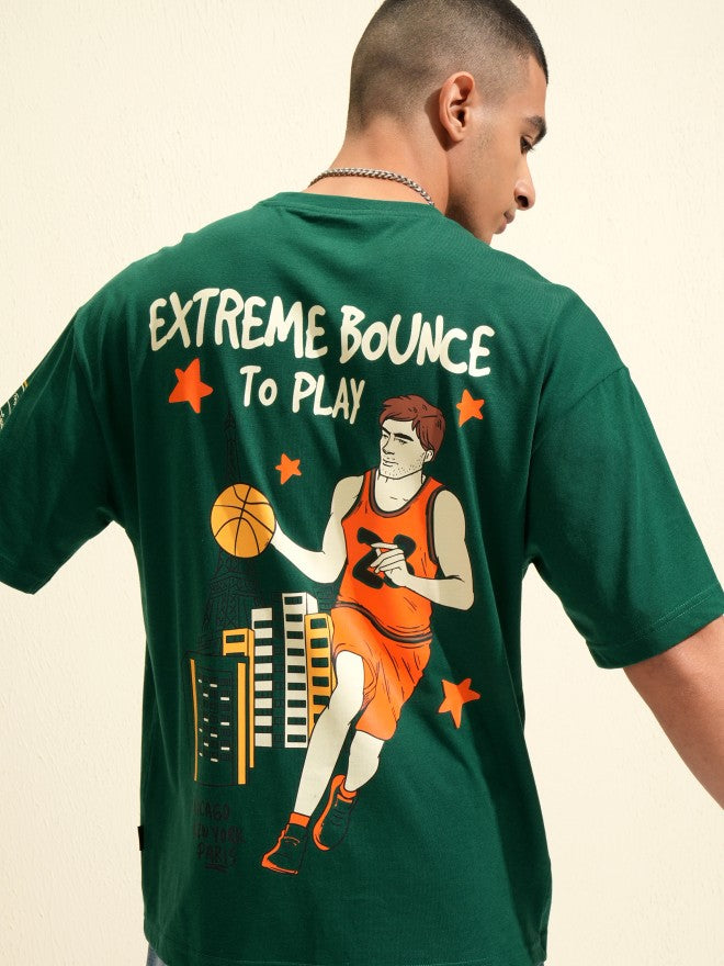 Highlander Men Green Printed Round Neck Oversized Fit T-Shirt - Green - Image 1