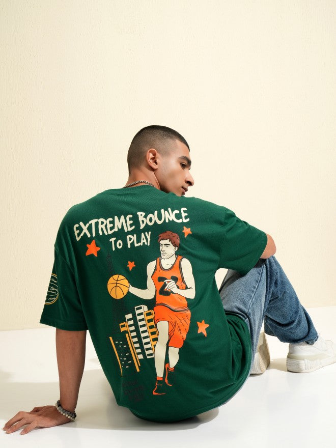 Highlander Men Green Printed Round Neck Oversized Fit T-Shirt - Green - Image 2