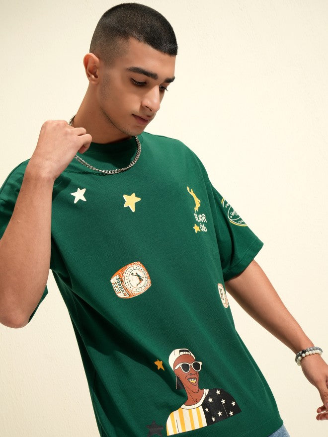 Highlander Men Green Printed Round Neck Oversized Fit T-Shirt - Green - Image 6