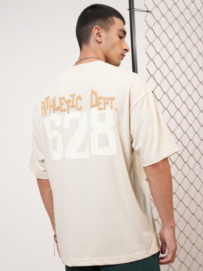 Highlander Men Cream Printed Round Neck Oversized Fit T-Shirt - Cream - Image 3