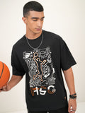 Highlander Men Black Printed Oversized Fit Round Neck T-Shirt - Black - Image 1