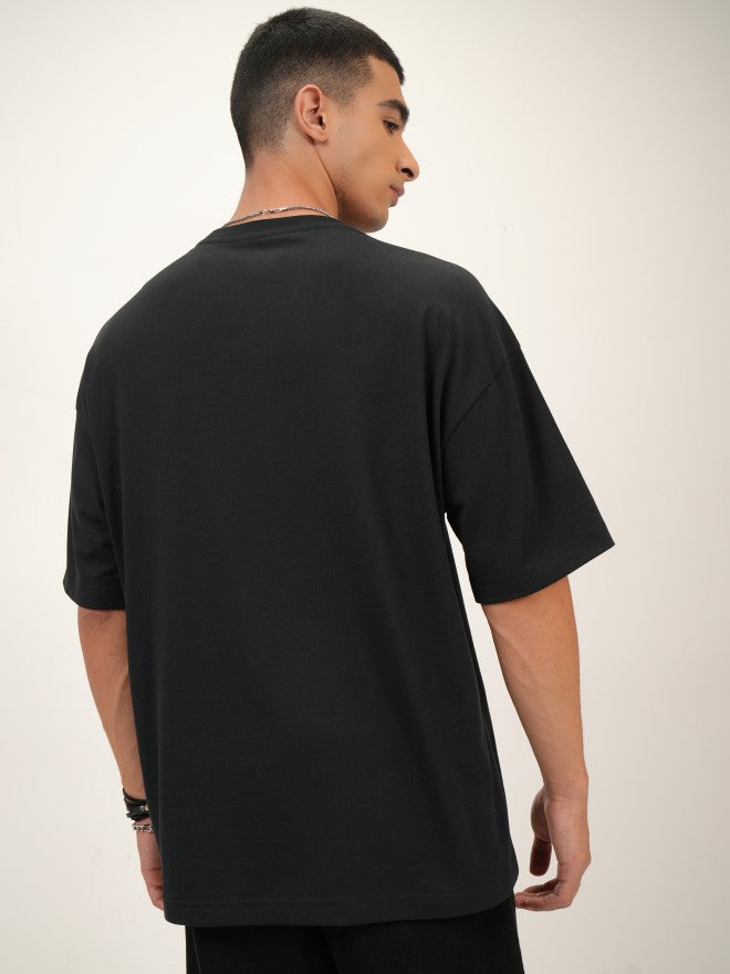 Highlander Men Black Printed Oversized Fit Round Neck T-Shirt - Black - Image 3