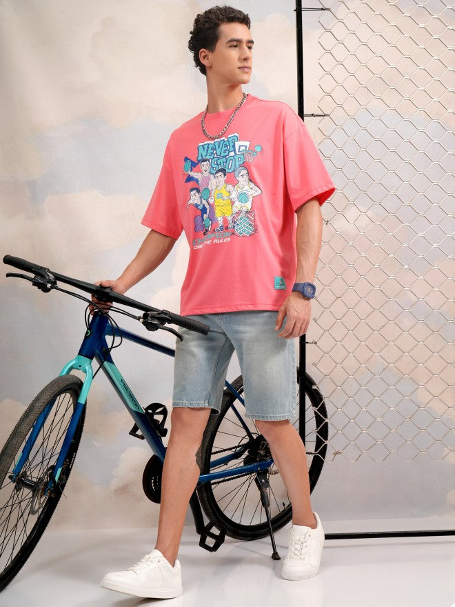Highlander Men Rose Printed Round Neck Oversized Fit T-Shirt - Rose - Image 2
