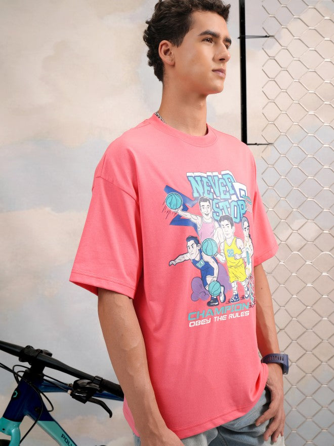 Highlander Men Rose Printed Round Neck Oversized Fit T-Shirt - Rose - Image 6