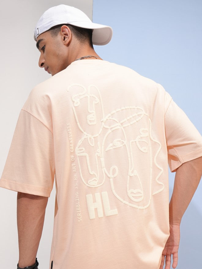 Highlander Men Peach Printed Round Neck Oversized Fit T-Shirt - Peach - Image 1