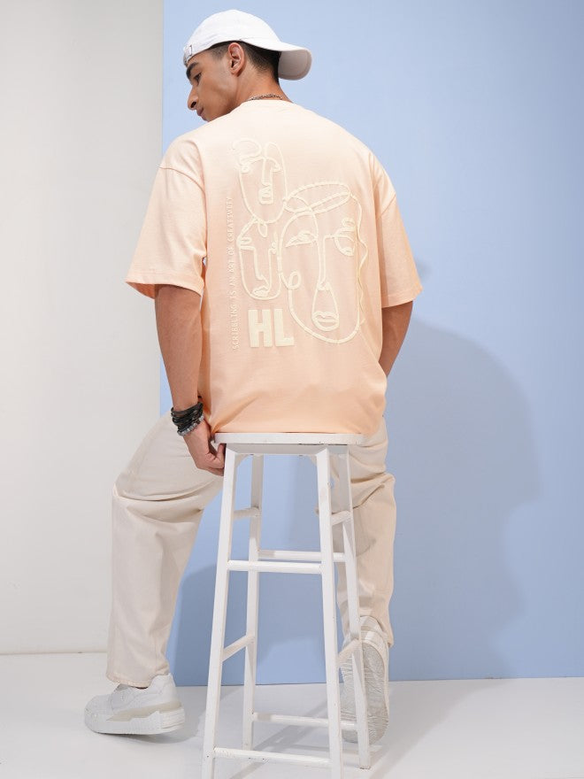 Highlander Men Peach Printed Round Neck Oversized Fit T-Shirt - Peach - Image 2