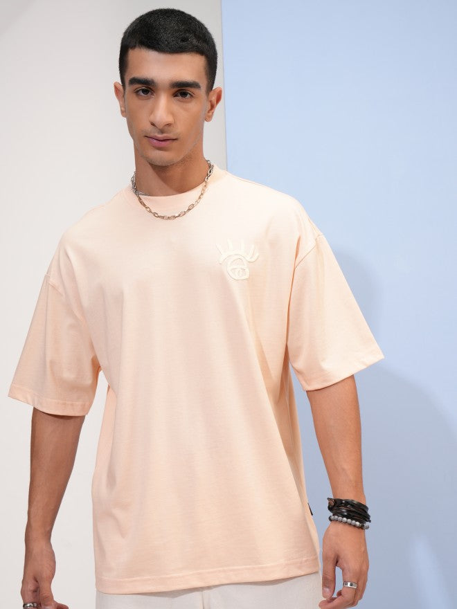 Highlander Men Peach Printed Round Neck Oversized Fit T-Shirt - Peach - Image 3