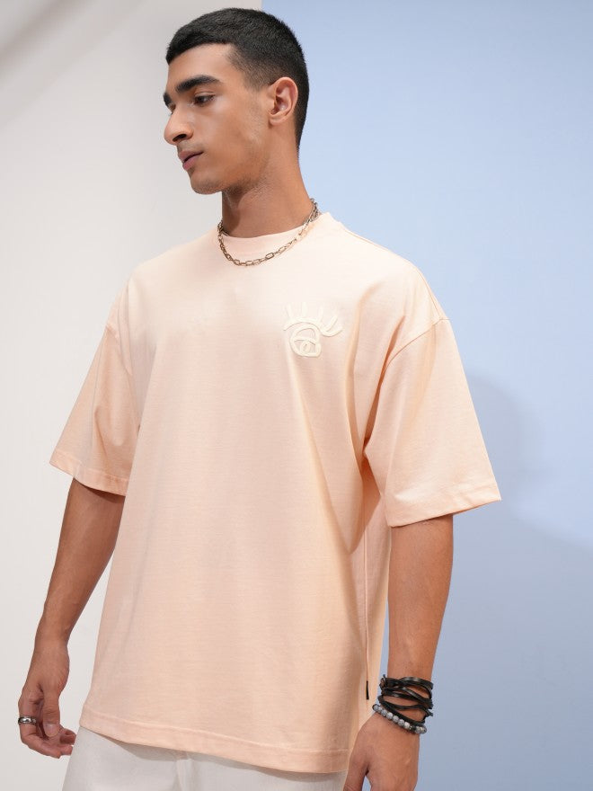 Highlander Men Peach Printed Round Neck Oversized Fit T-Shirt - Peach - Image 4