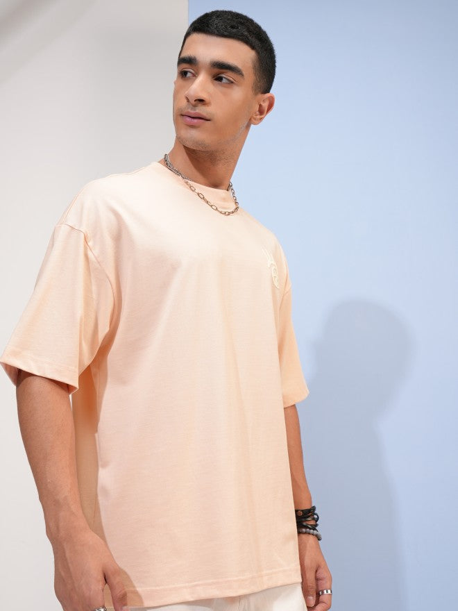 Highlander Men Peach Printed Round Neck Oversized Fit T-Shirt - Peach - Image 6
