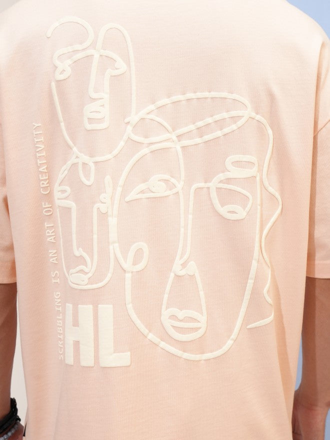 Highlander Men Peach Printed Round Neck Oversized Fit T-Shirt - Peach - Image 7