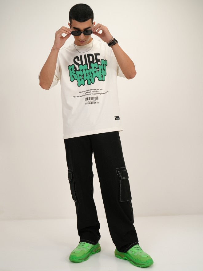Highlander Men Off White Printed Oversized Fit Round Neck T-Shirt - Off White - Image 2