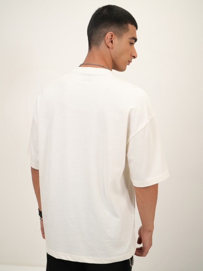 Highlander Men Off White Printed Oversized Fit Round Neck T-Shirt - Off White - Image 3