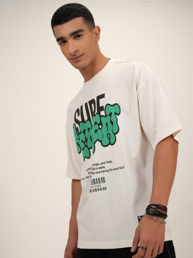 Highlander Men Off White Printed Oversized Fit Round Neck T-Shirt - Off White - Image 4