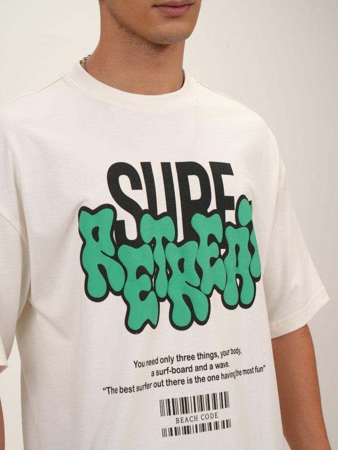 Highlander Men Off White Printed Oversized Fit Round Neck T-Shirt - Off White - Image 5