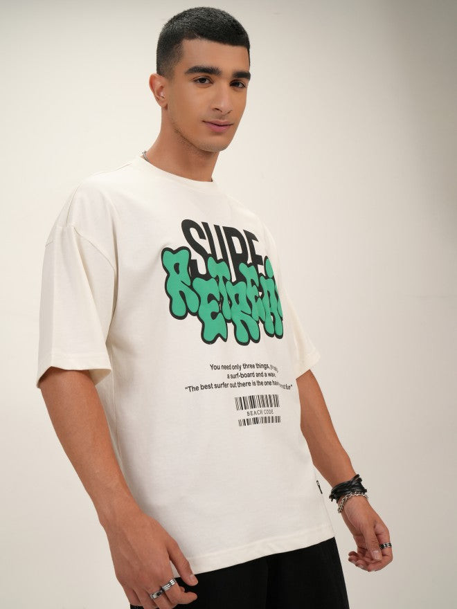 Highlander Men Off White Printed Oversized Fit Round Neck T-Shirt - Off White - Image 6