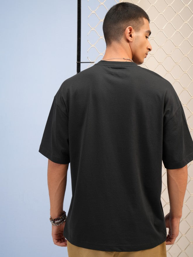 Highlander Men Black Printed Round Neck Oversized Fit T-Shirt - Black - Image 3