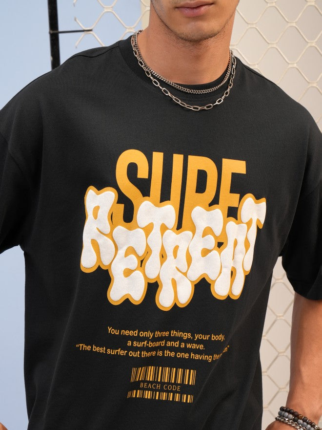Highlander Men Black Printed Round Neck Oversized Fit T-Shirt - Black - Image 5