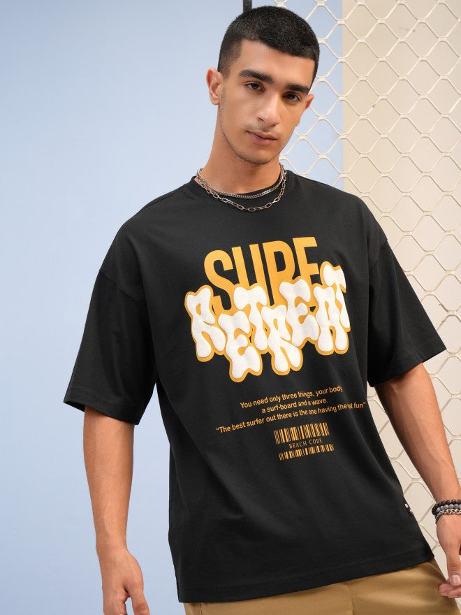 Highlander Men Black Printed Round Neck Oversized Fit T-Shirt - Black - Image 6