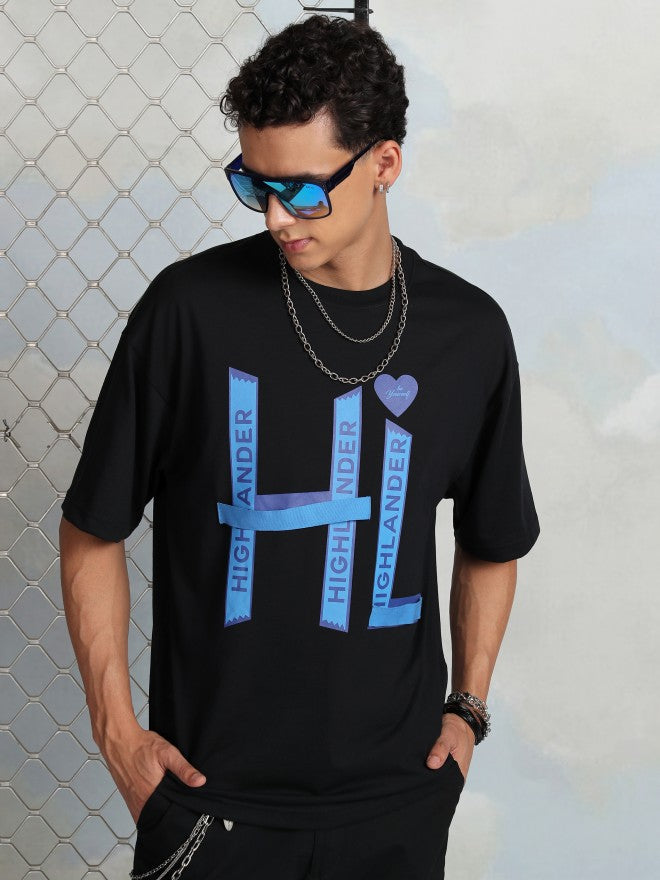 Highlander Men Black Printed Round Neck T-Shirt - Black - Image 1