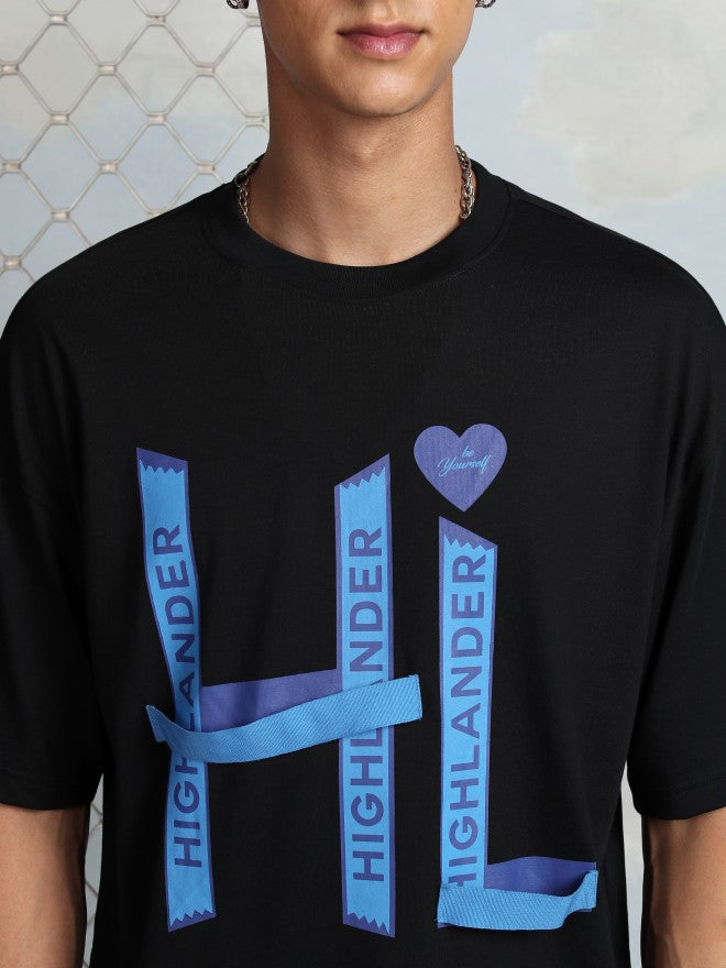 Highlander Men Black Printed Round Neck T-Shirt - Black - Image 5