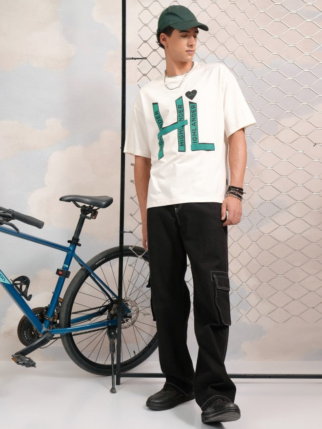 Highlander Men Off White Printed Round Neck Oversized Fit T-Shirt - Off White - Image 2