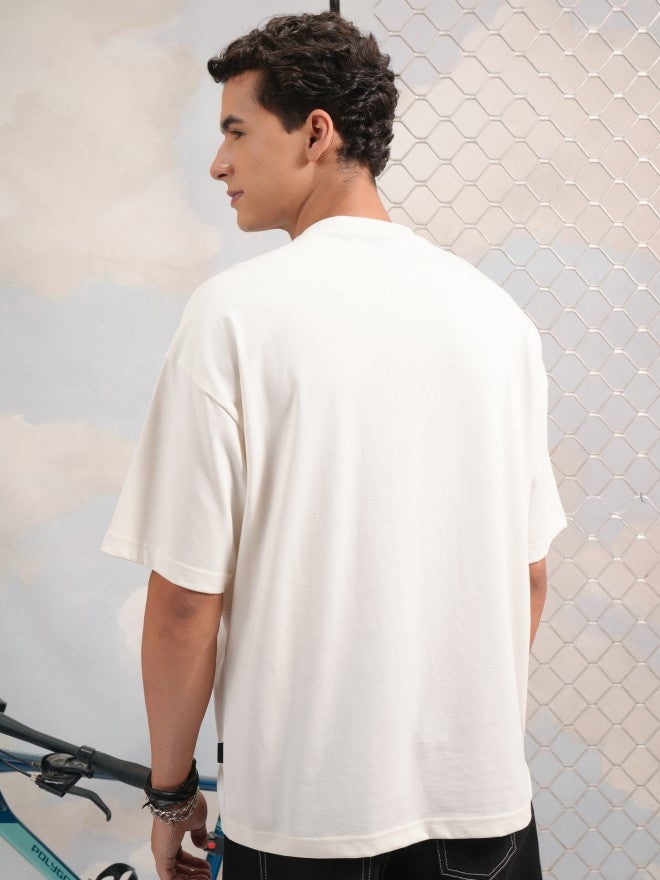 Highlander Men Off White Printed Round Neck Oversized Fit T-Shirt - Off White - Image 3