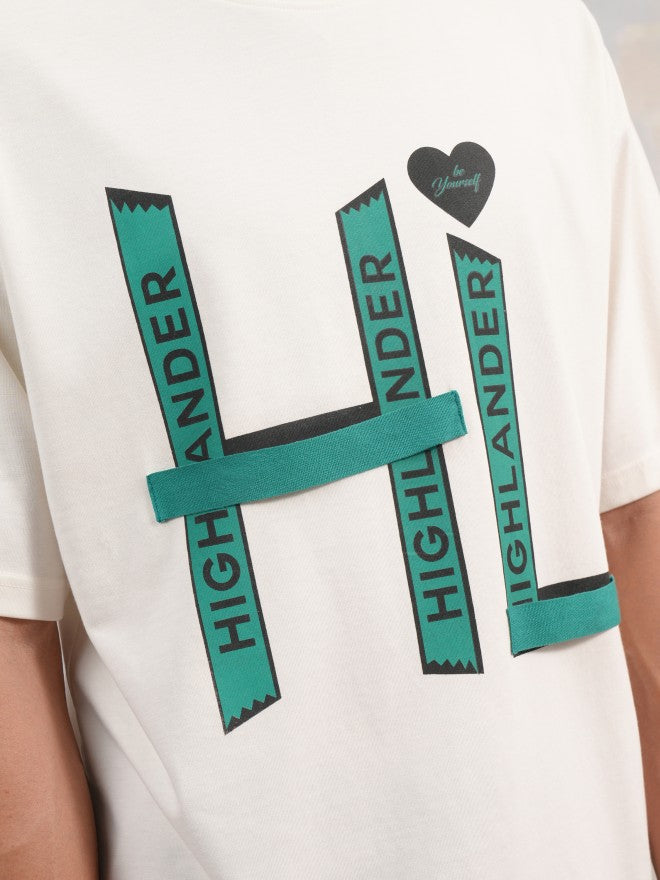 Highlander Men Off White Printed Round Neck Oversized Fit T-Shirt - Off White - Image 5