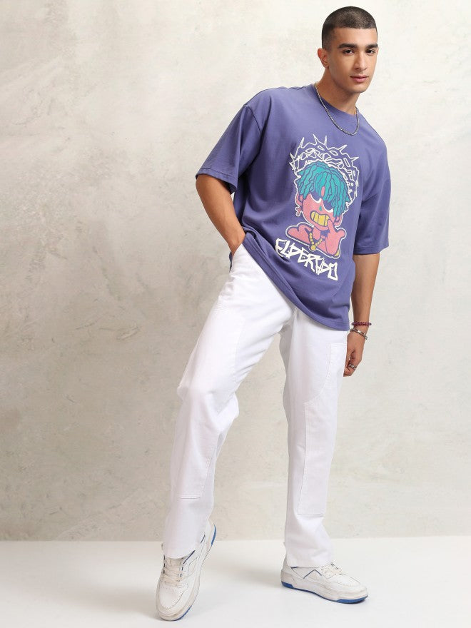 Highlander Men Purple Printed Round Neck Oversized Fit T-Shirt - Purple - Image 2