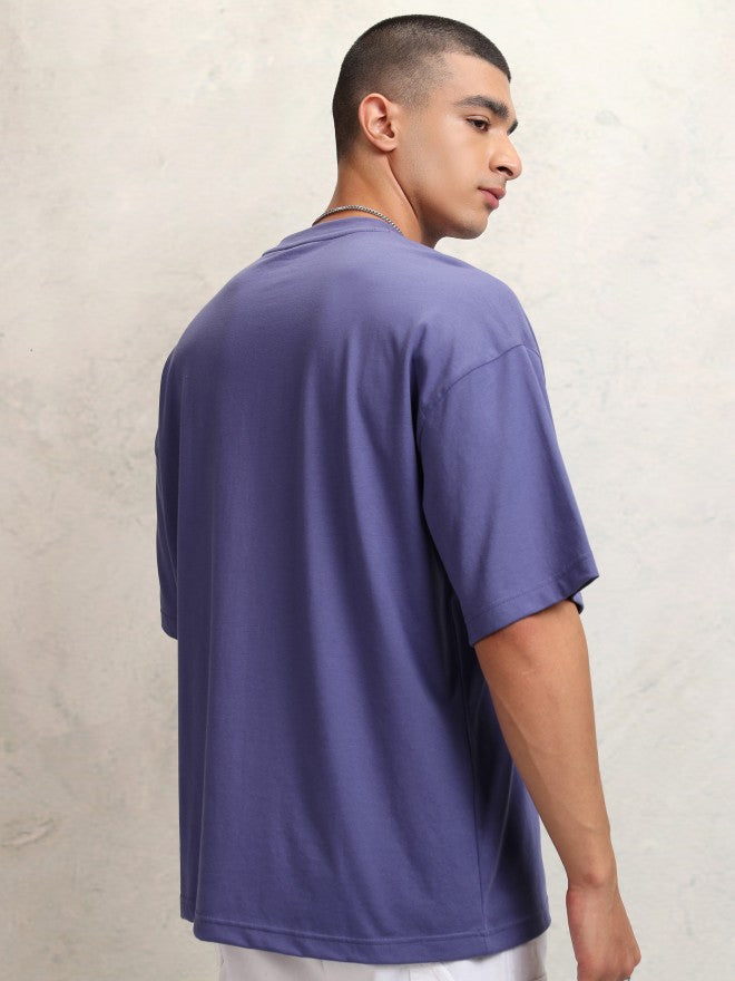 Highlander Men Purple Printed Round Neck Oversized Fit T-Shirt - Purple - Image 3