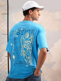 Highlander Men Turquoise Printed Round Neck Oversized Fit T-Shirt - Turquoise - Image 1