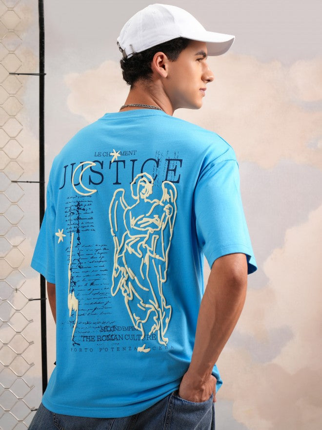 Highlander Men Turquoise Printed Round Neck Oversized Fit T-Shirt - Turquoise - Image 1