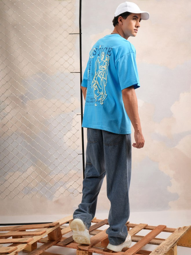 Highlander Men Turquoise Printed Round Neck Oversized Fit T-Shirt - Turquoise - Image 2